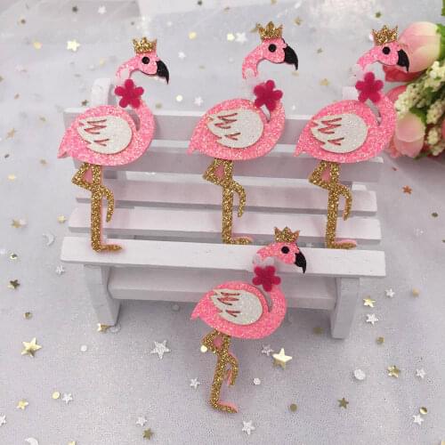 New 5pcs Glitter paillette Felt Non-woven Flamingo patches Appliques for clothes Sewing Supplies kids bow headwear DIY/wedding