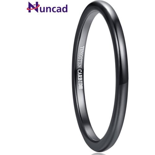 2019 Nuncad 2mm Width Tungsten Carbide Ring Wedding Band Promise Anel Masculino Black Fully Polished Tungsten Steel Ring