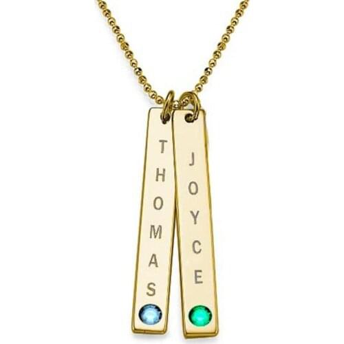 AIYANISHI 925 Silver Personalized Bar Name Necklace/Custom Engrave Birthstones Necklace With Name Charm Pendants Jewelry Gifts