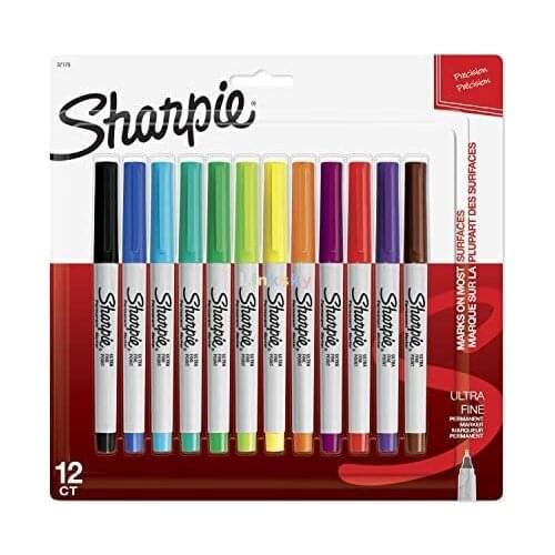 Sharpie 37175 Permanent Markers, Ultra-Fine Point, 12 colors,Oil Waterproof Ink Paint Marker Pen, Markers on Paper Plastic Metal