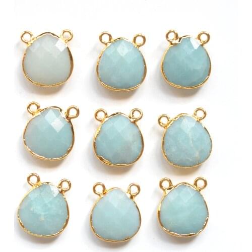 Nature amazonite facted Water drop connector pendant with gold electroplated edges