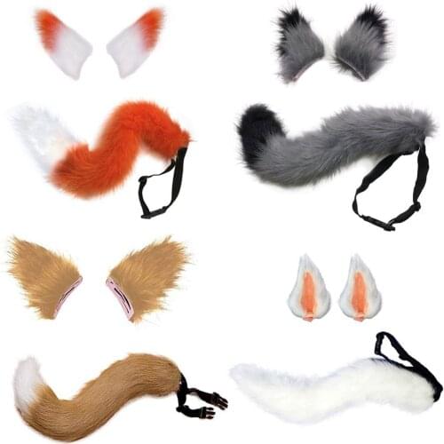 Adjustable Belt Fox Ears Tail Furry Animal Headband Cosplay Props Carnival Party Decor Fancy Dress Halloween Costume Accessories