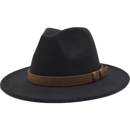 Seioum mens Fedora Hat Wool Khaki Jazz Hats Female National Casual Large Brim Vintage Autumn Classic Felt Hat And Cap 2019