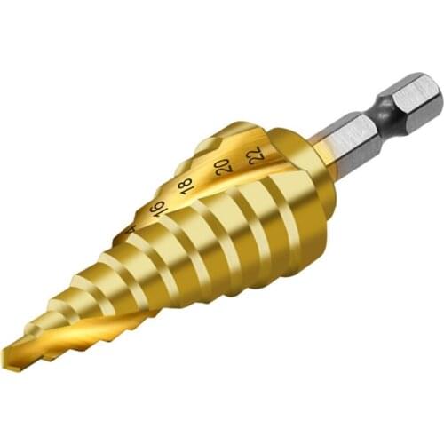 4-22mm Titanium Coated Spiral Slot 4241 Hexagon Shank Pagoda Drill Step Drill Bit High Speed Steel Reaming Drill Hole