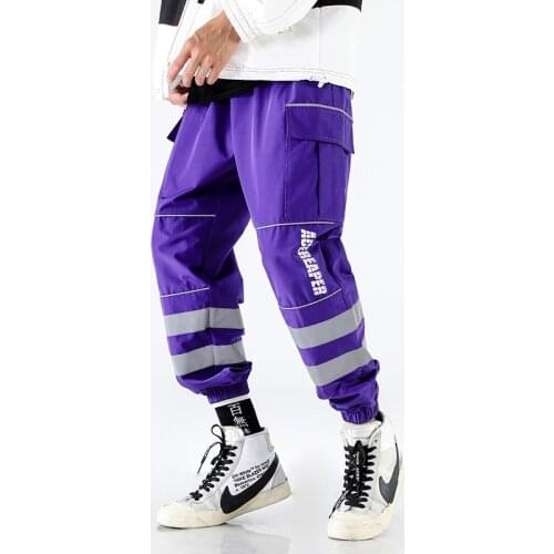 Reflective Strip Patchwork Cargo Harem Pants Men Harajuku Hip Hop Casual Baggy Sweatpants Streetwear Hipster Pants Trousers