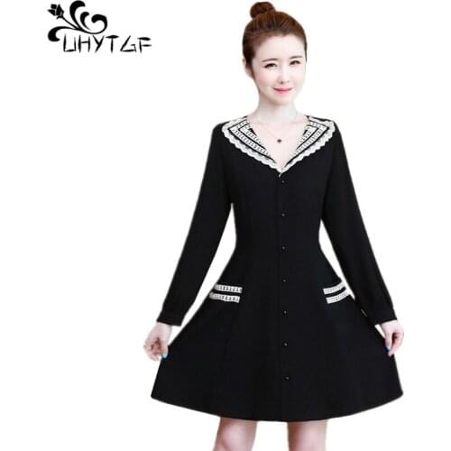 UHYTGF Autumn Women Mini Dress 5XL Plus size Slim Casual V-neck Dress Women Casual Korean fashion Party Dresses X671