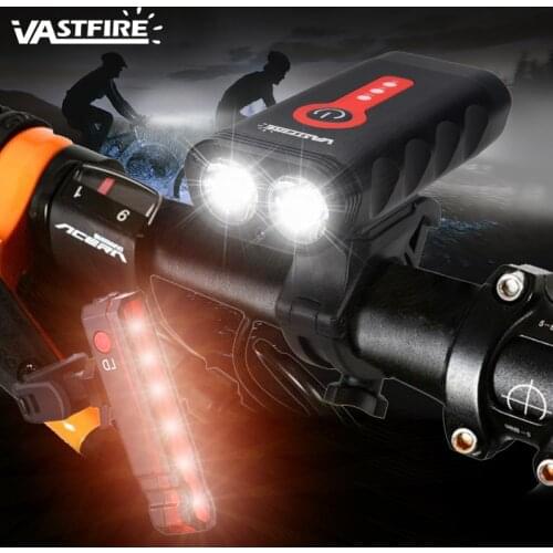 USB Rechargeable Bicycle Lamp Front Handlebar Torch Light L2 LED Headlight with Safety Taillight for Night Cycling Camping