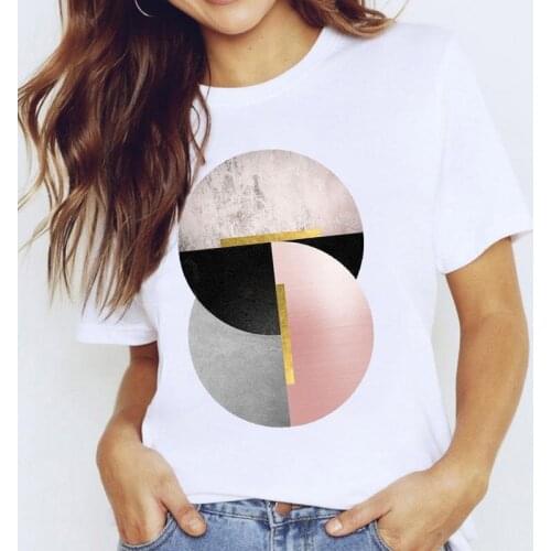 2021 Women T-shirt Geometry Printed 90s Graphic Female T-shirt Harajuku Tops Tee Cute Short Sleeve Animal Tshirt femme