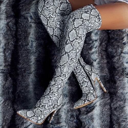 Women Over The Knee Serpentine Boots Snake Print 11.5cm High Heels Plus Size Stripper Long Pleaser Winter 2021 Thigh Dress Shoes
