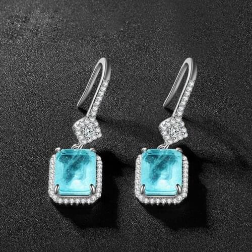 Trendy 100% 925 Sterling Silver Paraiba Tourmaline Gemstone Earrings for Women Handmade Drop Earrings Engagement Bride Jewelry