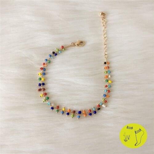 GIRLY ANKLET GOLD COLOR PLATING BEAD STRAND BRACELET FOR WOMEN