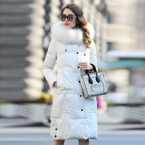 Real Raccoon Fur Collar Womens Down Jacket Long Warm Winter Coat Women Hooded Female Jackets casaco feminino WYQ805