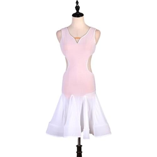 Sexy Exposed Waist Latin Dance Dress Women Big Swing Ballroom Tango Rumba Samba Dance Dress Adult Slim Black Dress For Dance