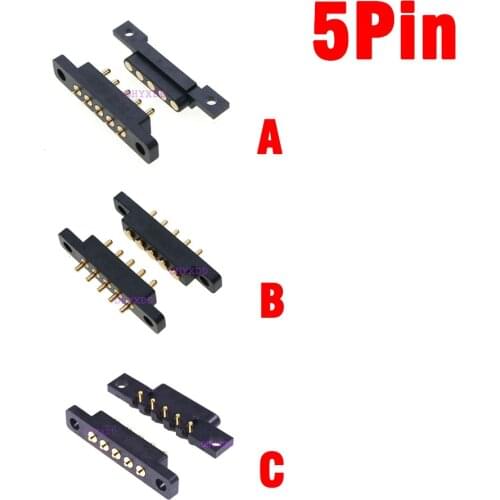 1-5Pair Spring Loaded Connector Pogo Pin 5 Pin 2.54 mm Pitch Through Holes PCB Vertical With Flange Panel Mount Single Row Strip