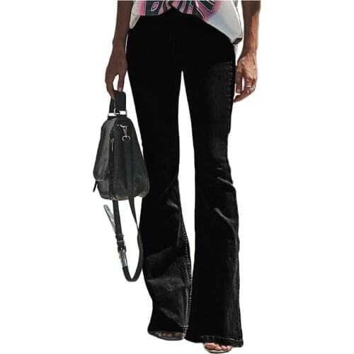 2020 Fashion High Waist Jeans Mom Flare Jeans For Women Bell Bottom Vintage Denim Skinny Jeans Woman Black Female Wide Leg Pant