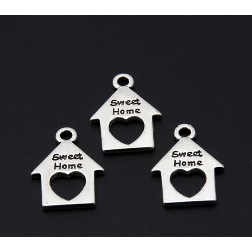 30pcs Silver Color Heart House Sweet Home Words Charms Family Home Pendant Jewelry Making DIY Handmade Craft Accessories A3384