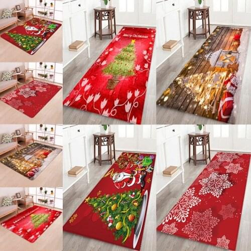 3D Christmas Santa Claus Anti-slip Kitchen Dinning Room Fireplace Floor Mat Flannel Carpet Rug Durable Xmas Home Decor Floor Rug