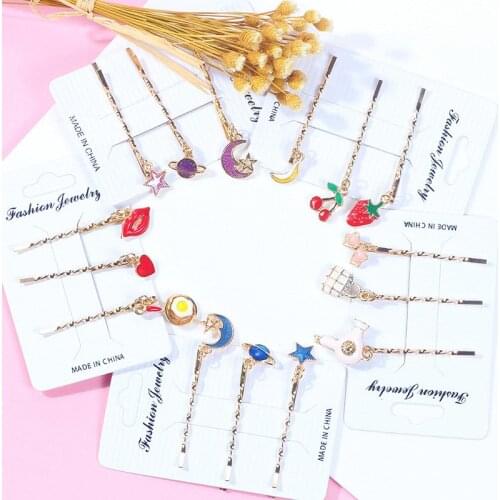 60set/lot 3pcs/set Starmoon Fruits Loving Hearts Hair Clip Suits Cartoon Pendant Hairpins Hair Styling Tools Accessories HA1167