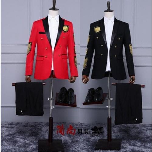 Black red host blazer men formal dress latest coat pant designs suit men double breasted suits for mens fashionable stage