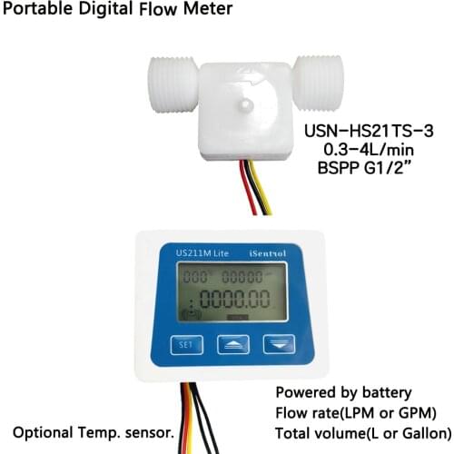 US211M Lite usn-hs21ts-3 0.3-4LPM Digital Flow Meter 5V Flow Reader Compatible with all our hall effect water flow sensor with