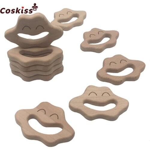 Sweet Smile Face Clouds Shape Beech Wooden Teething Chew Toys Christmas Gift Soothe Wooden DIY Pendant Cartoon Baby Teether