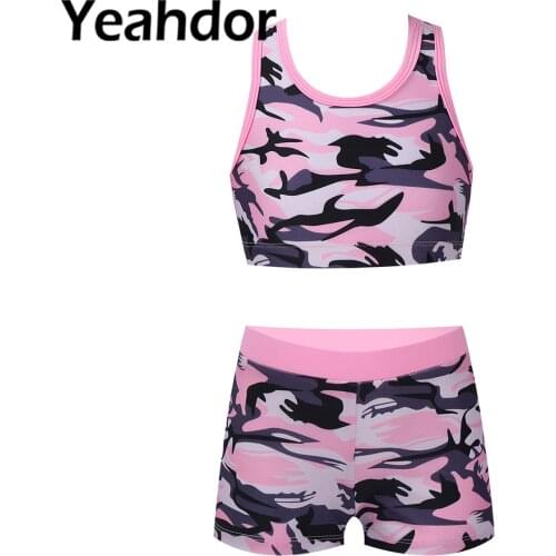 Kids Girls Summer Two Pieces Swimwear Swimsuits Sleeveless Y-Shaped Back Tank Top with Boyshorts Bottoms Running Sportwear