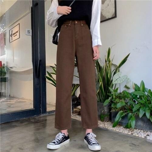 Spring Summer Womens Vintage High Waist Loose Straight Jeans Casual Ankle Length Slim Denim Pants Feme Streetwear Trousers