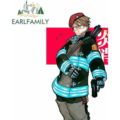 EARLFAMILY 13cm x 7.3cm for Flame Enno Fire Brigade Anime Car Stickers DIY Occlusion Scratch Waterproof Body for Car Decals