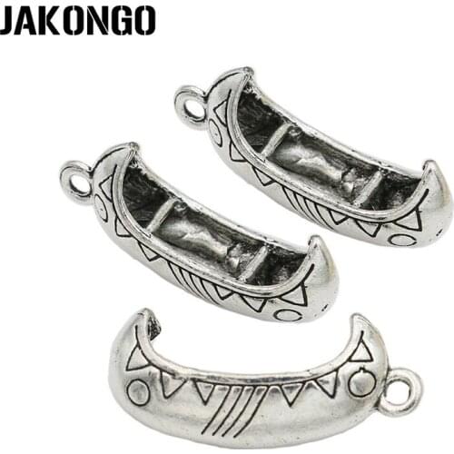 JAKONGO Antique Silver Plated Boat Charm Pendants for Jewelry Accessories Making Bracelet Findings DIY 29x12mm