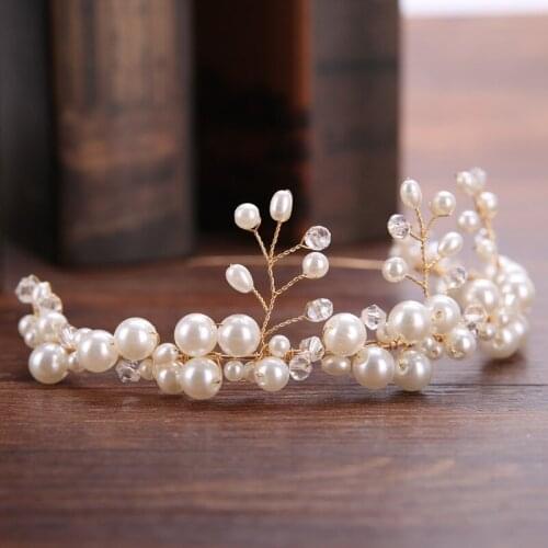 Hot-selling Bride Handmade Pearl Hair Lead Buckle Wedding Dress Accessories Headband Crown Bridal Jewelry