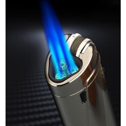 Metal Butane Turbo Lighter Three Flames Gas Lighter Butane Cigarettes Lighters Metal Lighters Smoking Accessories