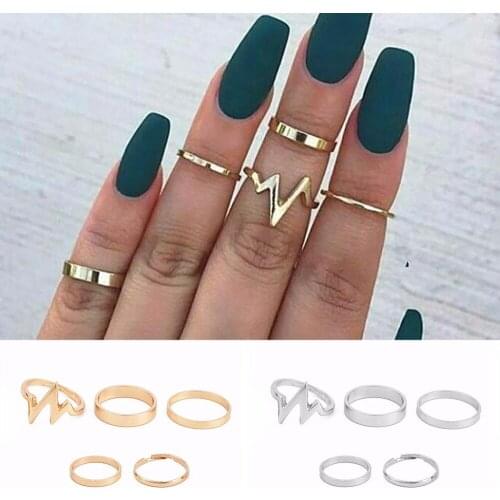 Fashion Ornaments Princess Ring 5 Piece Jewelry The Waves Lightning Finger Set Gift For Women Girl #264846