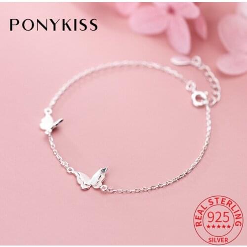PONYKISS Trendy S925 Sterling Silver Butterfly Animals Zircon Bracelets for Women Party Jewelry Prevent Allergy Accessory