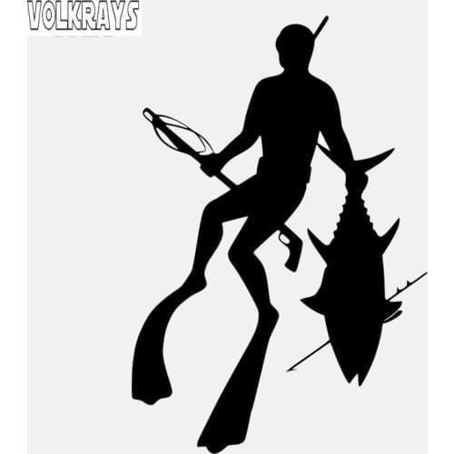 Volkrays Fashion Car Sticker Spear Fishing Diving Speargun Weight Belt Snorkel Accessories Vinyl Decal Black/Silver,15cm*10cm