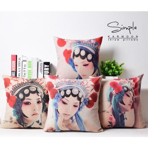 Chinese pillow cover, Chinese classical ideas Modern Peking Opera mask throw pillow cover pillowcase No Core