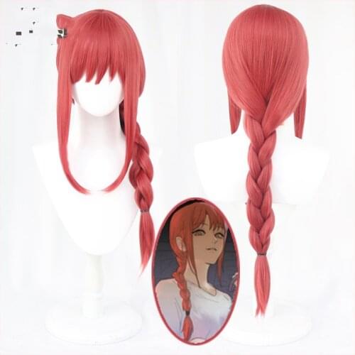 Chainsaw Man Cosplay Makima 70cm Long Braid Wig Christmas Rose Red Wig Cosplay Anime Cosplay Wigs Heat Resistant Synthetic Wigs