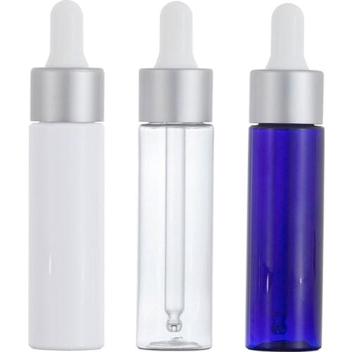 30ml Plastic Empty Essential Oil Bottles Travel Refillable Dropper Bottles Portable Transparent Blue Frosted Cosmetic Containers