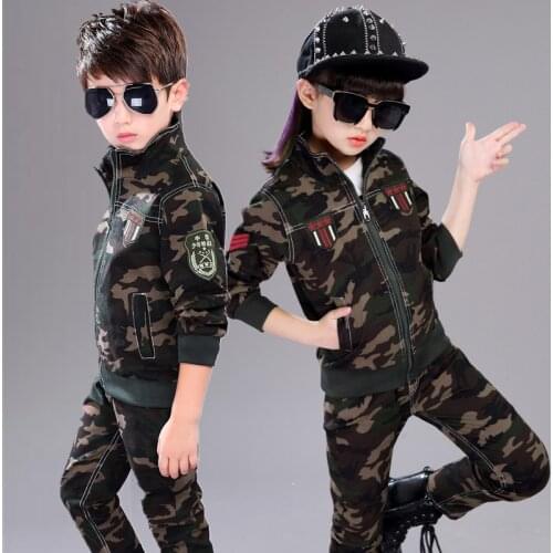 Factory Direct Childrens Camouflage Suit 2020 Fall Boys & Girls Sports Sets Kids Military Uniforms Training Clothing 2 Pcs X161