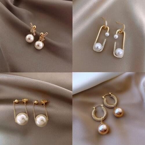 Luxurious Heart Pearl Dangle Earrings For Women Temperament Trendy Heart Pearl Earring Wedding Party Fashion Jewelry Gifts