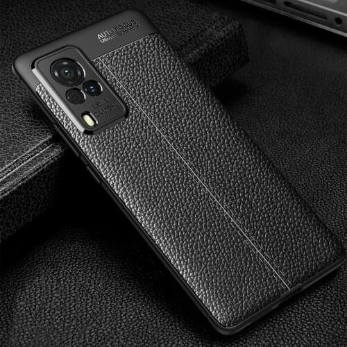 Luxury Litchi Grain Pattern Shockproof Case For VIVO X60 Pro Plus 5G Soft TPU Silicone Protective Back Cover Coque Fundas
