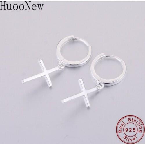 Real 925 Silver Punk Gold Color Faith Cross Hoop Earring For Women Pendientes Brinco Boucles D Oreille Jewelry Oorbellen 2020