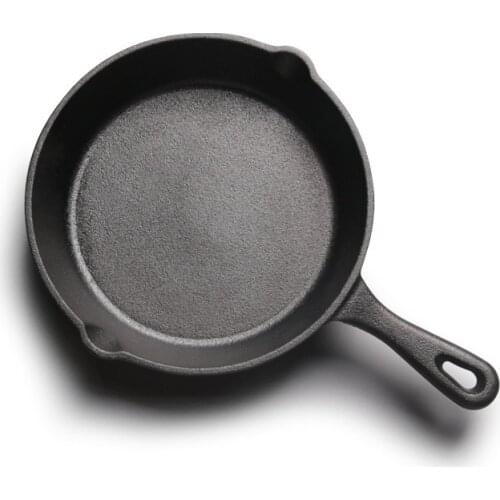 2019 Pre-Seasoned 14cm Cast Iron Skillet Fry Pan with Silicone Handle Nonstick Griddle Grill Cookware Black (frypan-long handle)