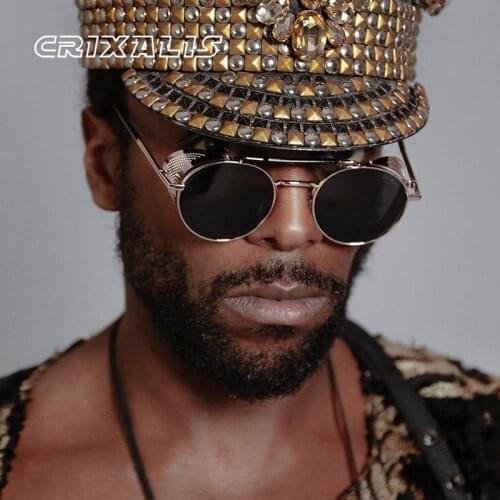 Vintage Steampunk Sunglasses Men Black Retro Round Metal Gothic Shades Women Driving Mirror Sun Glasses For Male Female UV400