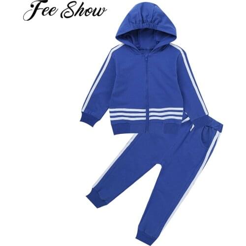 Children Boy Girls Clothes Set Zipper Long Sleeved Hooded Hoodies Sweatshirt Tops+ Pants 2PCS Outfits Kid Tracksuits Sports Suit
