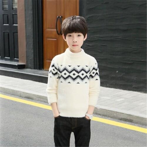 4-15Y Boys sweater pullover childrens imitation mink velvet plus velvet thickening boy winter
