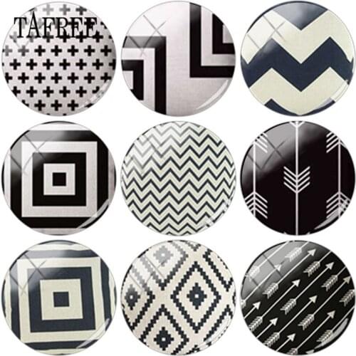 TAFREE Black and White Wave Point Geometric Image 25mm DIY Round Flat Back Clear Glass Cabochon & Glass Gems Dome Jewelry Making