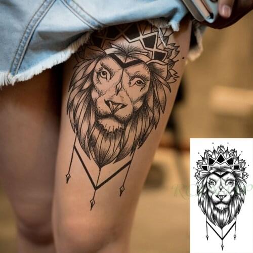 Waterproof Temporary Tattoo Sticker Crown Flower Lion Big Animal Fake Tattoo Flash Arm Leg Tattoo Body Art for Boy Women Men