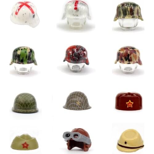 WW2 Military Helmet German Soviet Russian Japanese US Soldiers Army Building Blocks Figures Accessories Beret Cap Hat City Brick