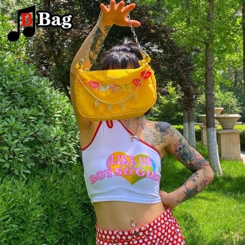 Sweet girl women colorful love acrylic flash drill chain single shoulder underarm bag ladies nylon messenger bag satchel tote