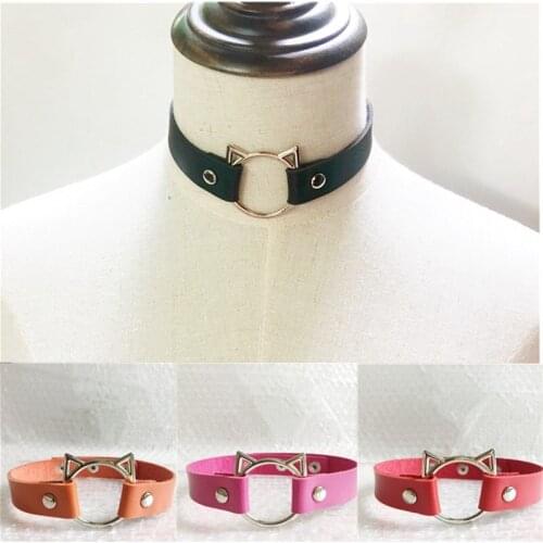 Harajuku Women Necklaces Round Jewelry Gifts Charm Gothic Cat Leather